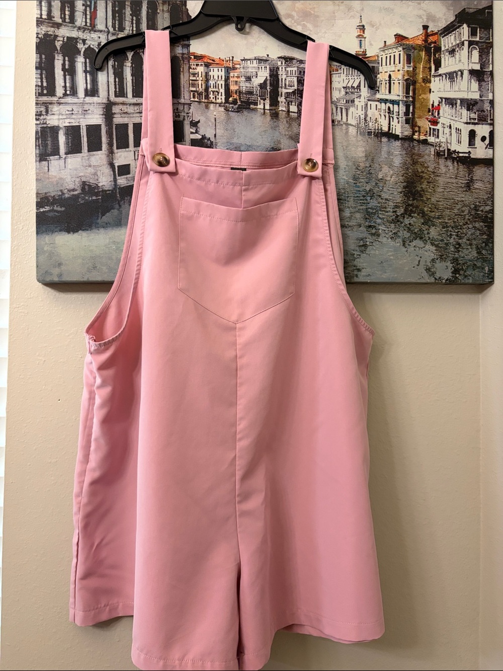 SHEIN Pink Short Overall Romper with Button Straps 2X